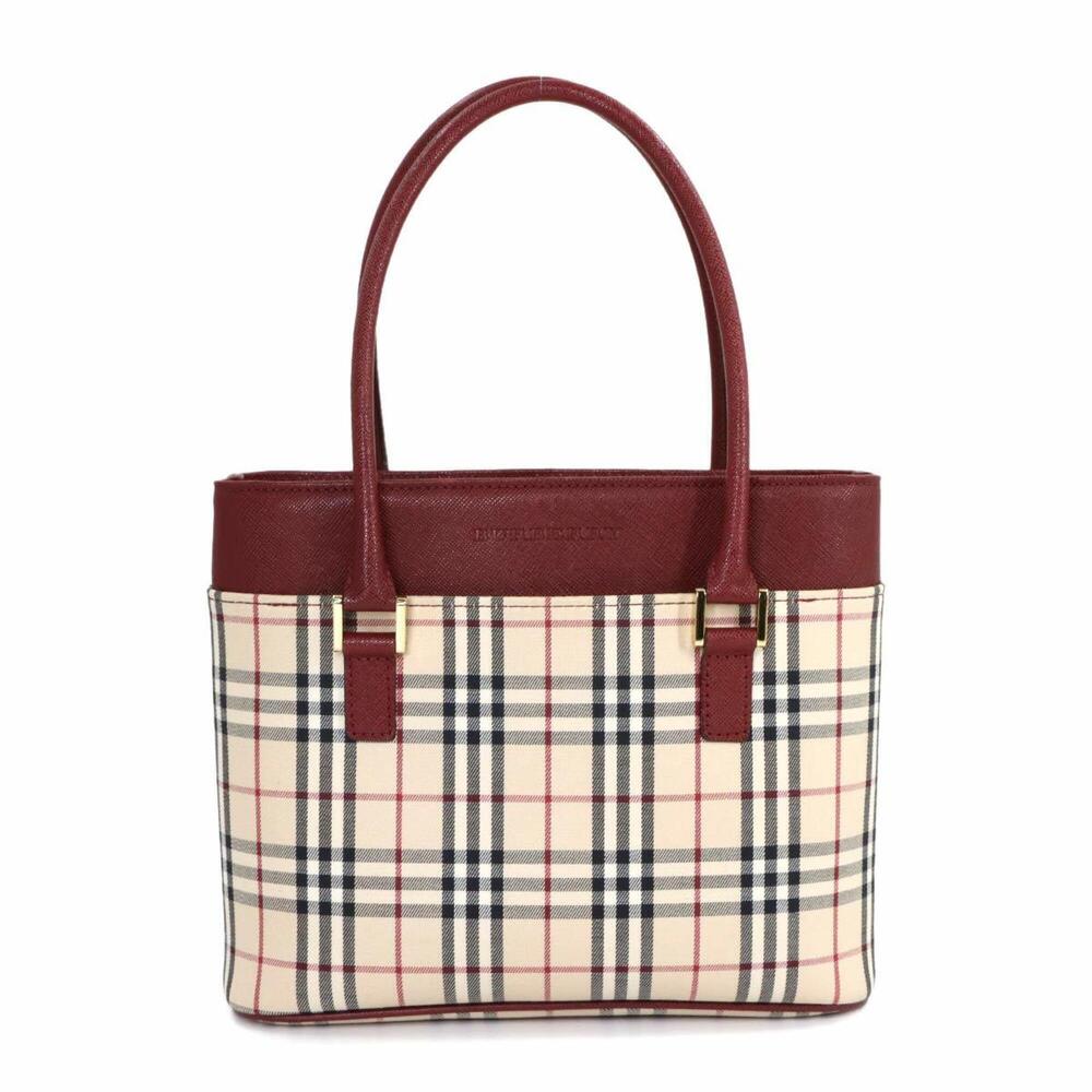 Burberry Nova Check Handbag, Canvas and Leather, Beige, Bordeaux, Gold Hardware.